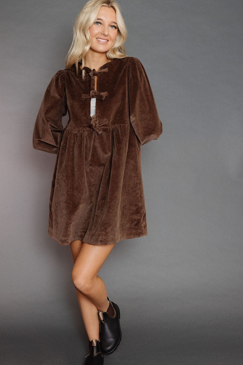 Precilla Corduroy Dress in Brown