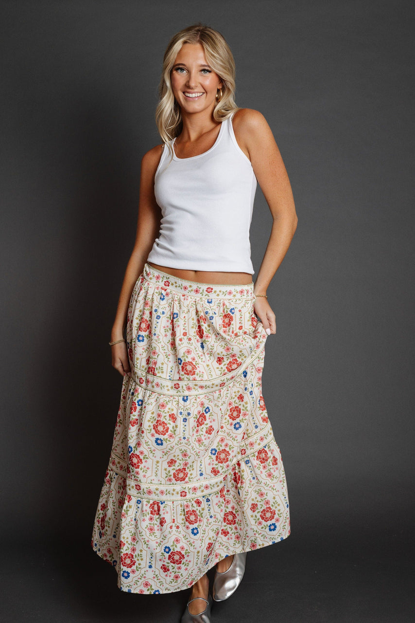 Leonarda Skirt in Cream Floral