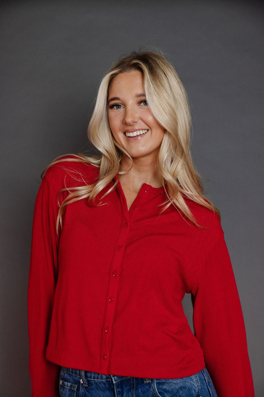 Merit Cardigan Tee in Cherry