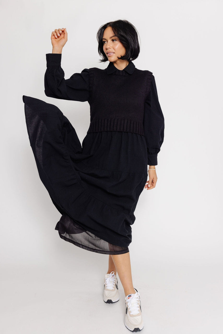 Abbie Dress and Sweater Vest in Black