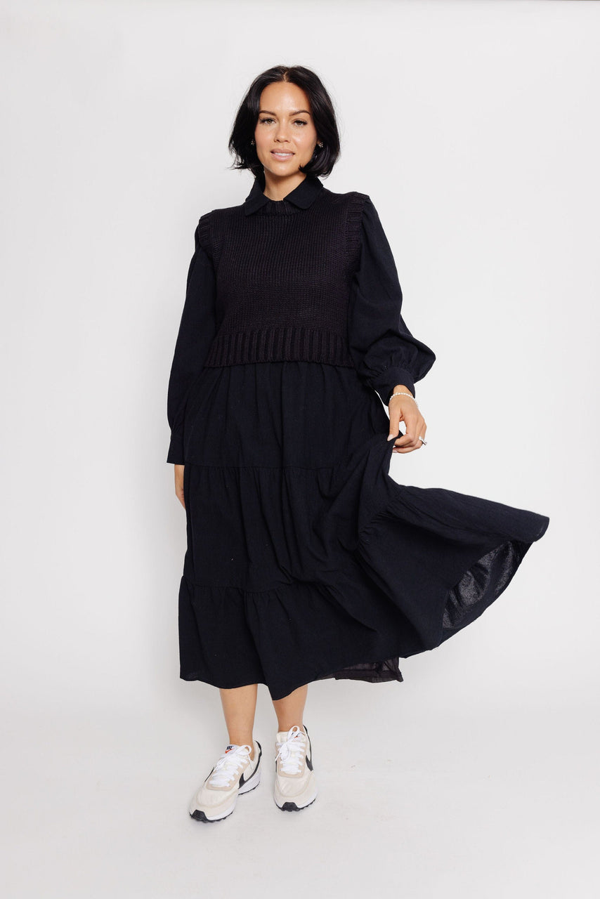 Abbie Dress and Sweater Vest in Black