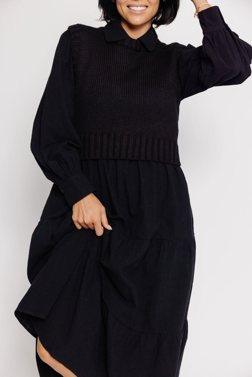 Abbie Dress and Sweater Vest in Black