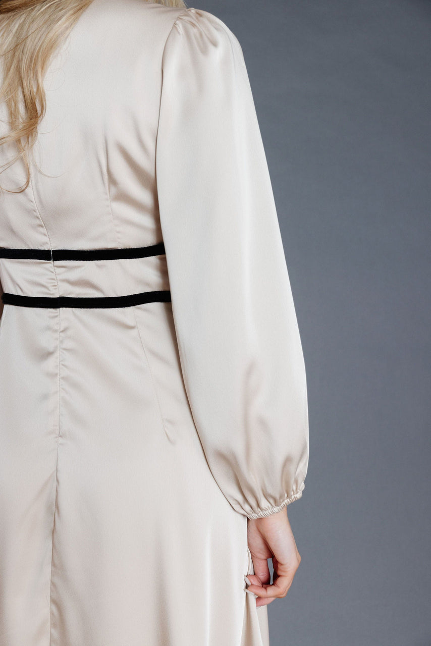 Adeline Satin Dress in Sand
