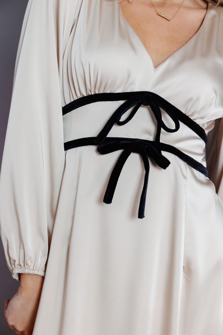 Adeline Satin Dress in Sand