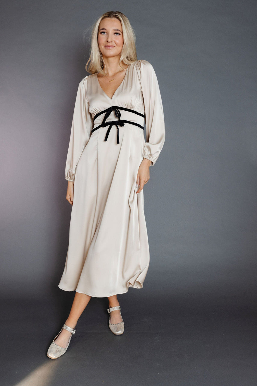Adeline Satin Dress in Sand