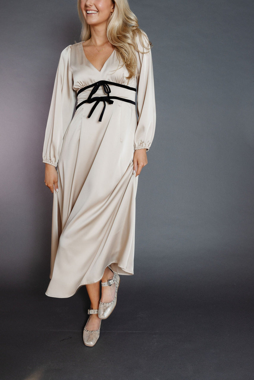 Adeline Satin Dress in Sand