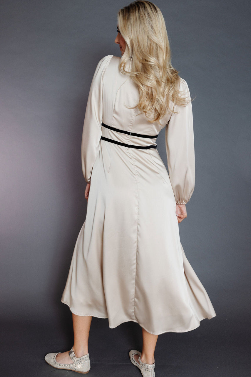 Adeline Satin Dress in Sand
