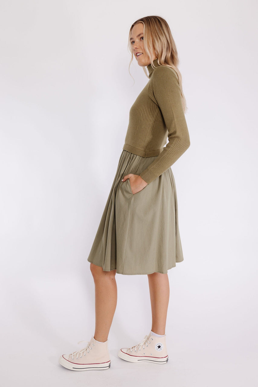 Aurelia Sweater Dress in Olive