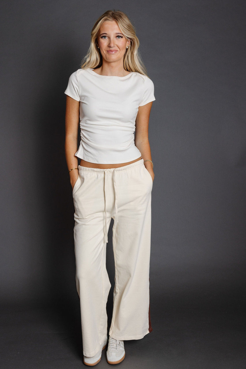 Peay French Terry Pant in Ecru/Brown