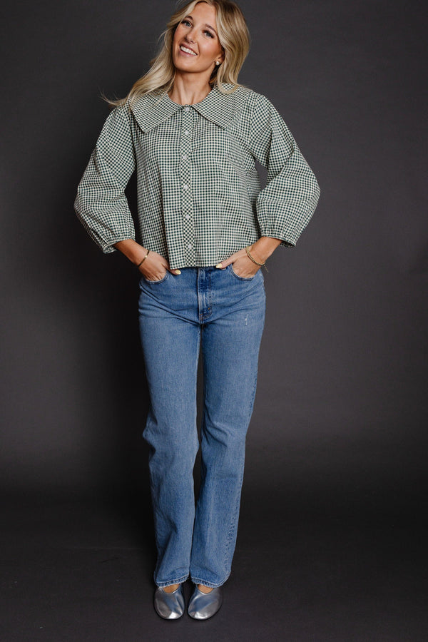 Renya Blouse in Green/Cream