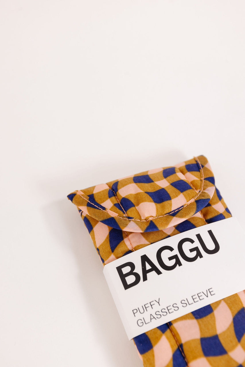 Baggu Puffy Glasses Sleeve Wavy Gingham Peach