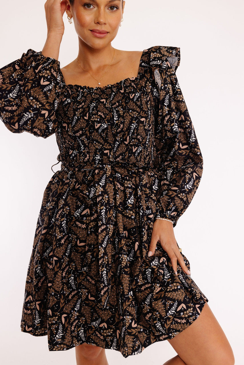 Brent Dress in Black/Brown Multi Floral