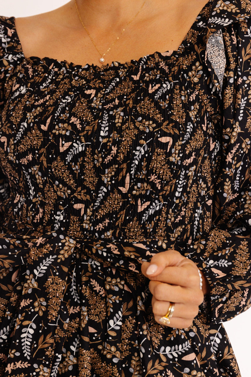 Brent Dress in Black/Brown Multi Floral