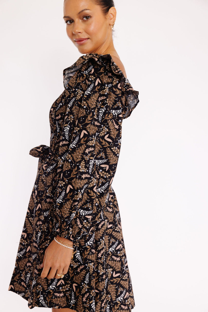 Brent Dress in Black/Brown Multi Floral