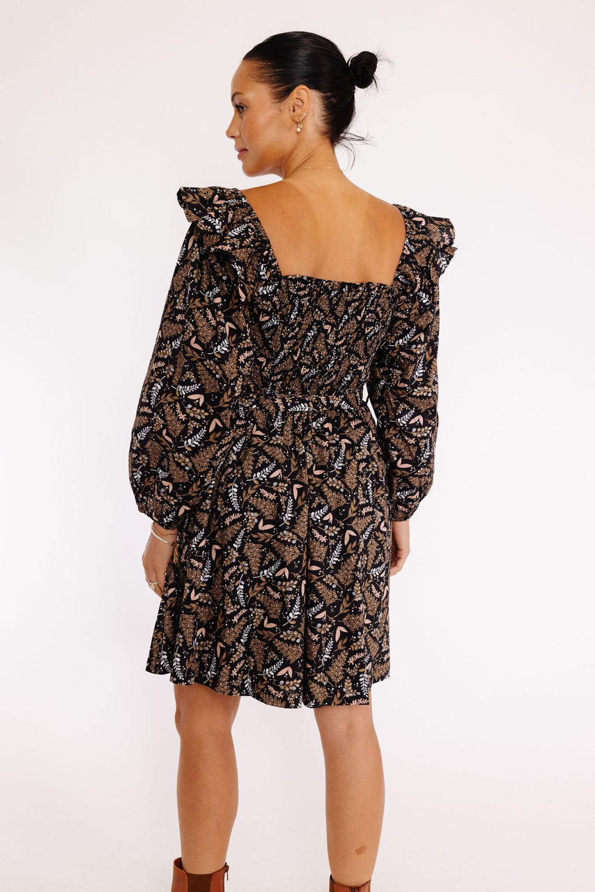 Brent Dress in Black/Brown Multi Floral