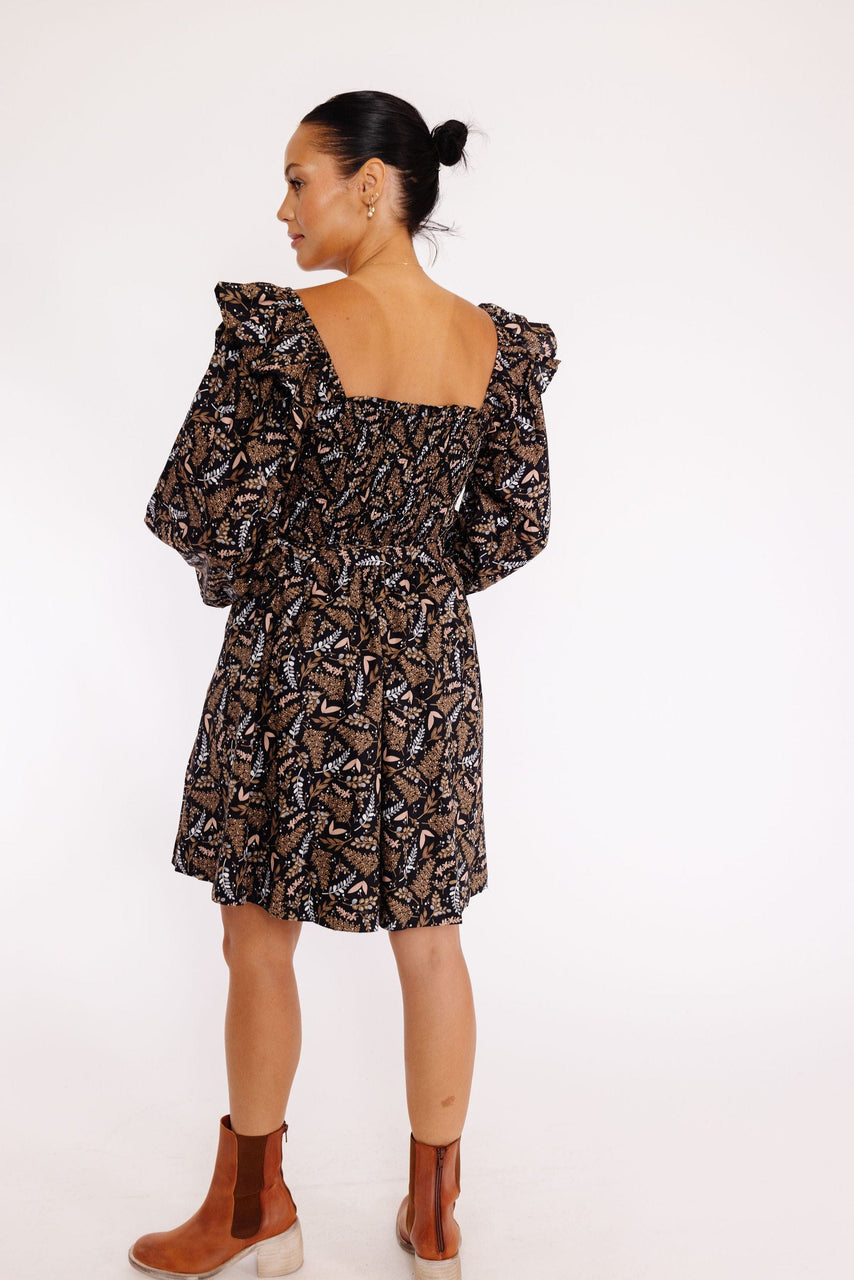 Brent Dress in Black/Brown Multi Floral