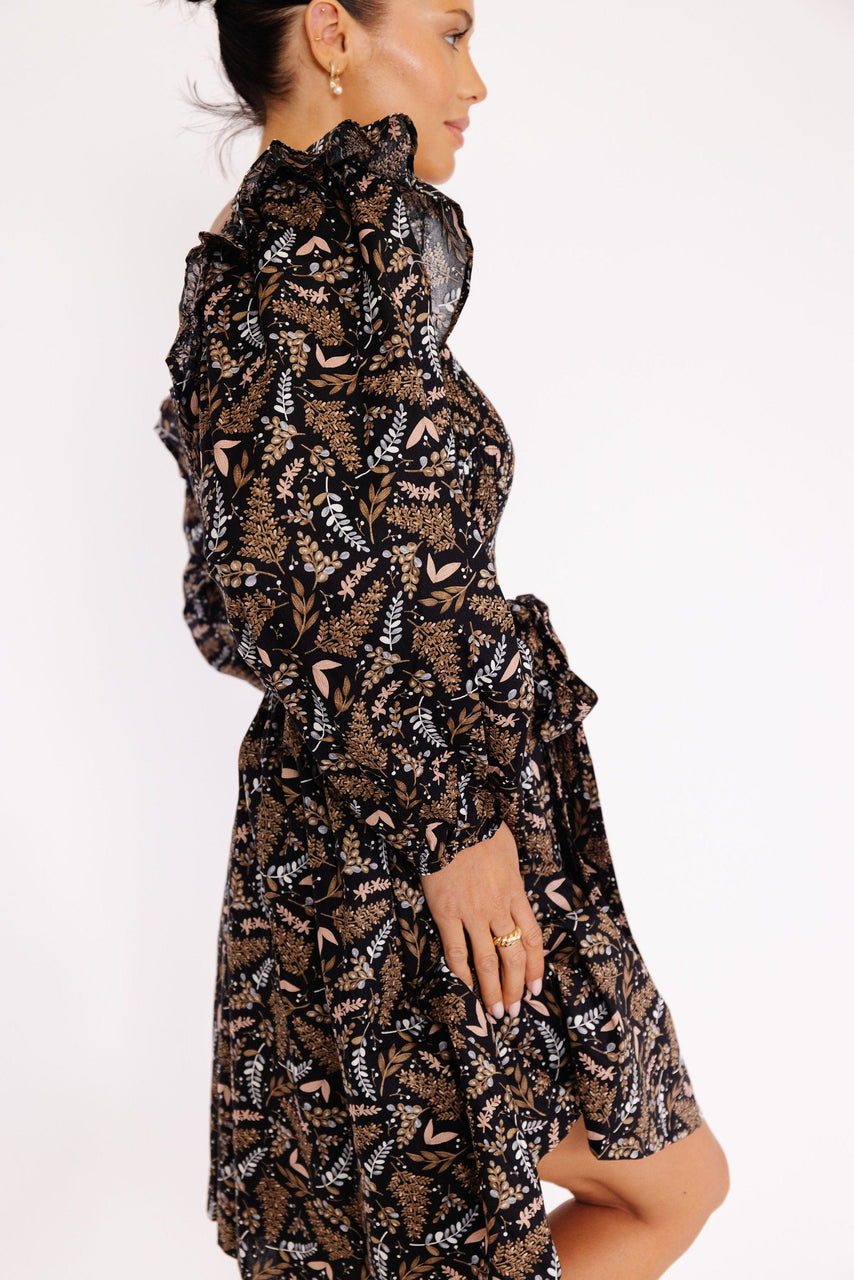 Brent Dress in Black/Brown Multi Floral