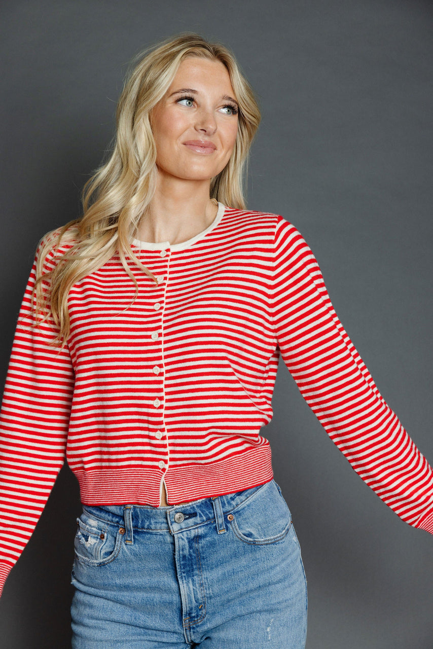 Montana Cardigan in Red/White