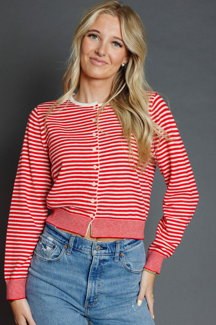 Montana Cardigan in Red/White