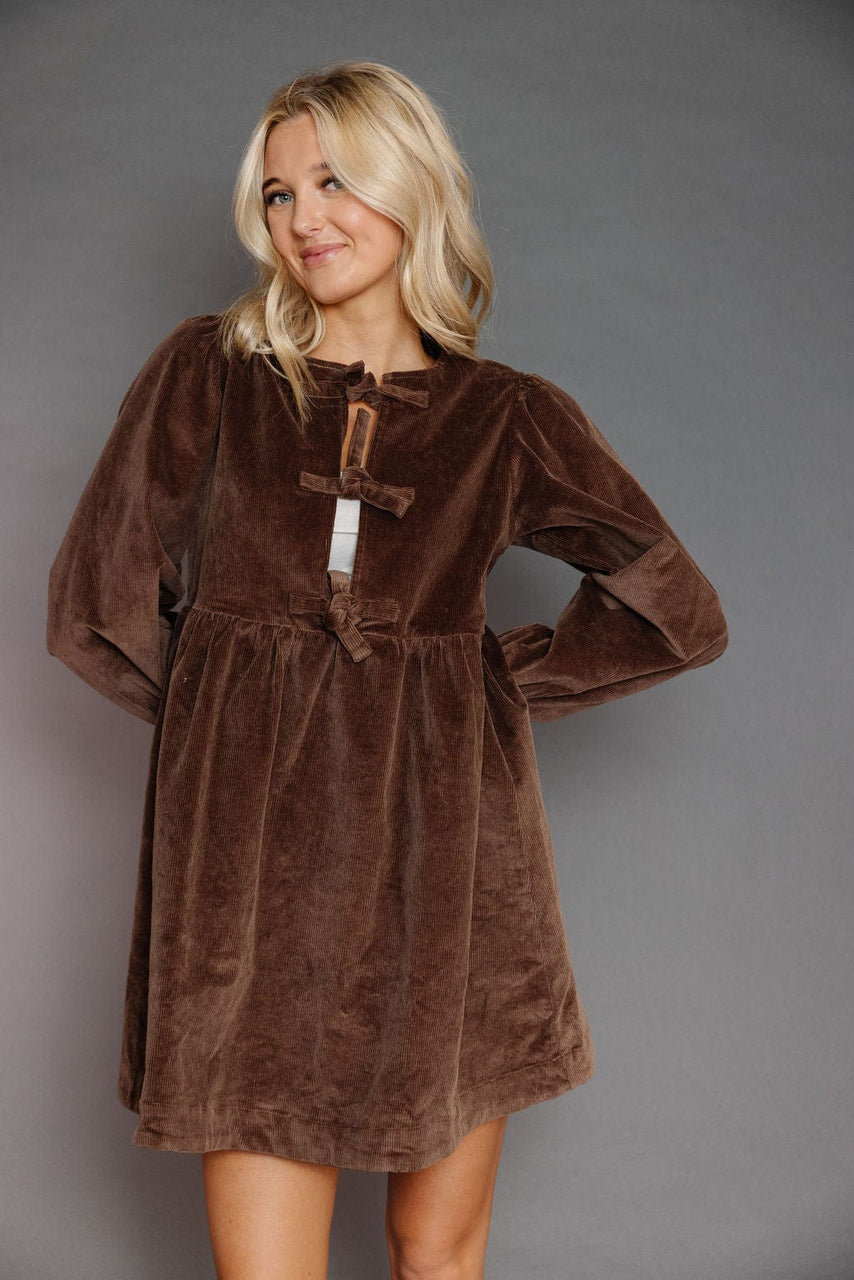 Precilla Corduroy Dress in Brown