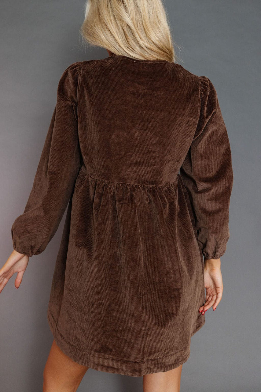 Precilla Corduroy Dress in Brown