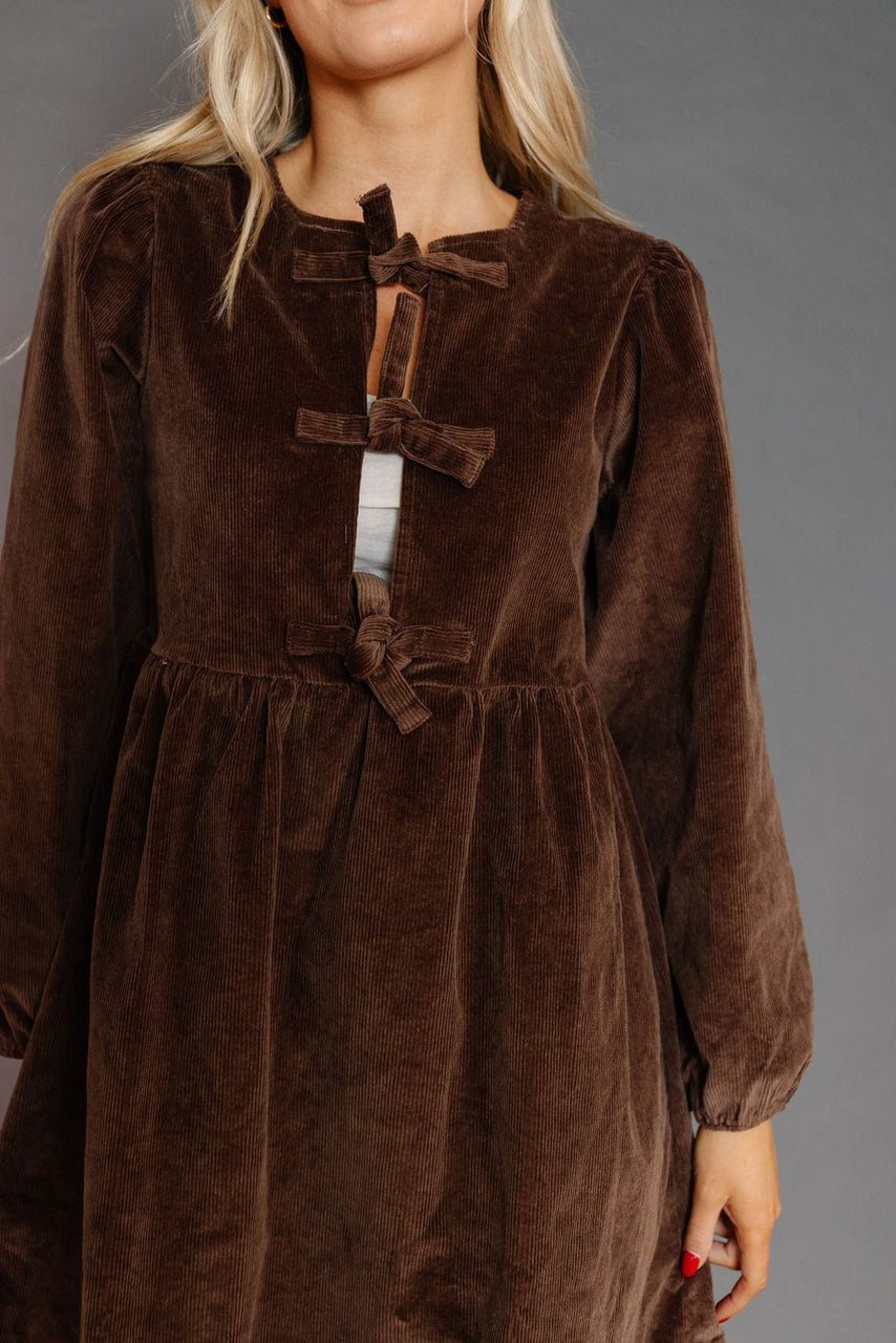Precilla Corduroy Dress in Brown