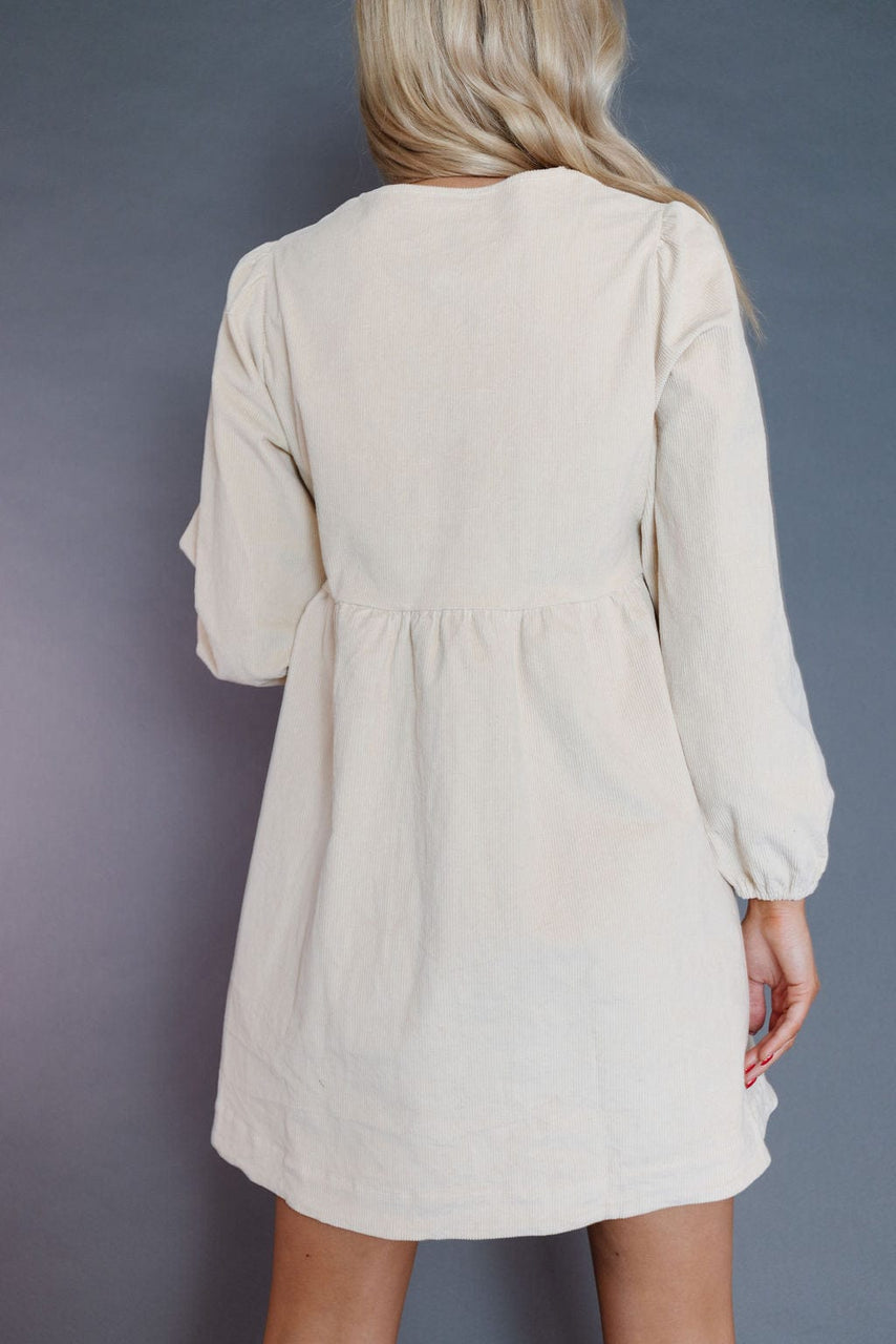 Precilla Corduroy Dress in Cream