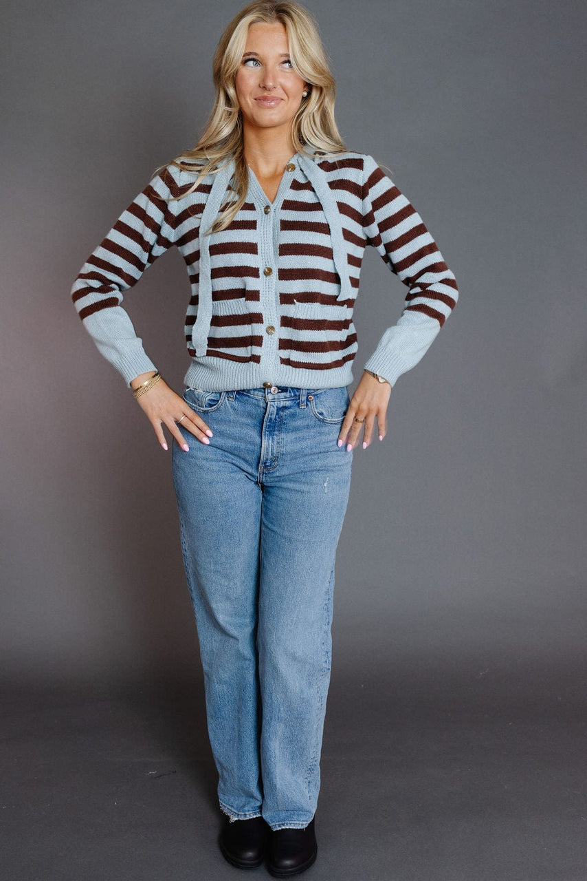 Princeton Cardigan Hoodie in Blue/Brown