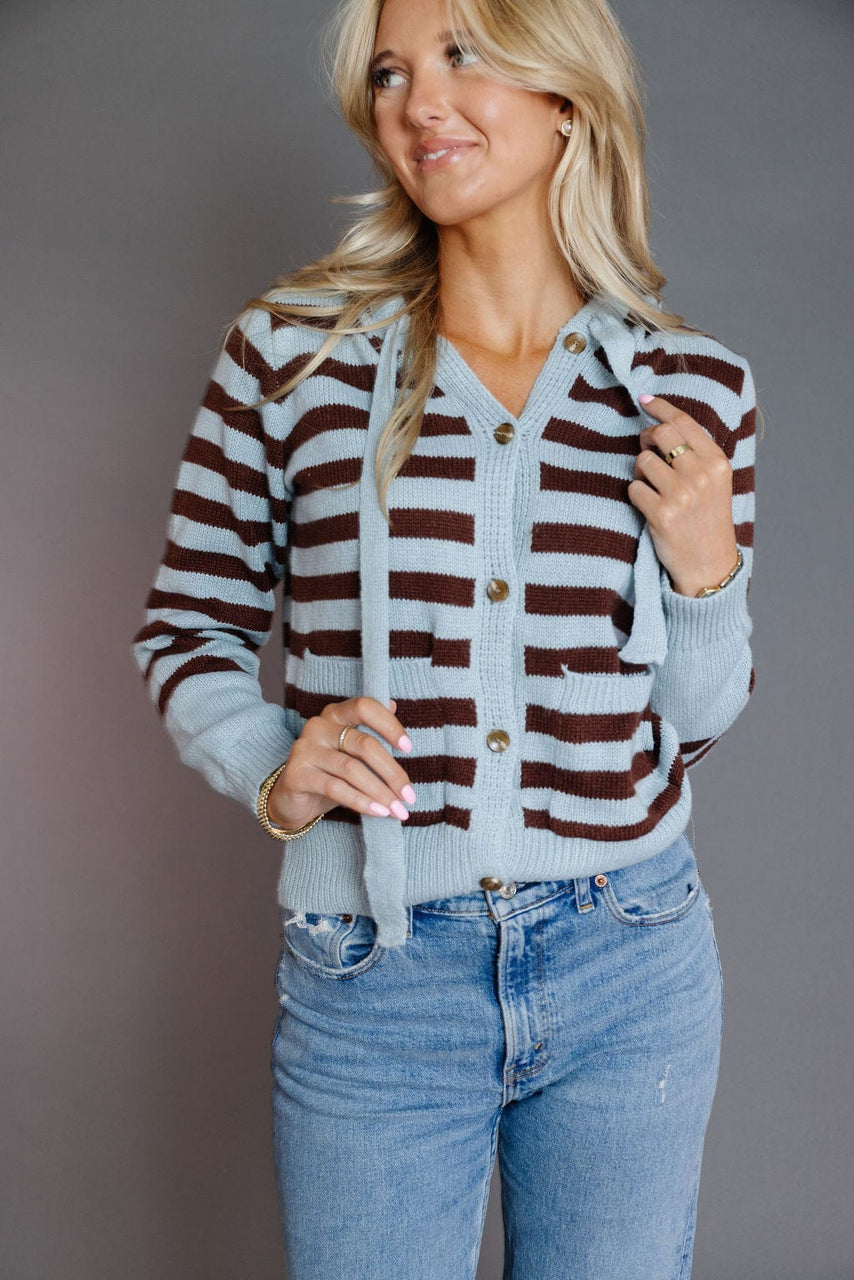 Princeton Cardigan Hoodie in Blue/Brown