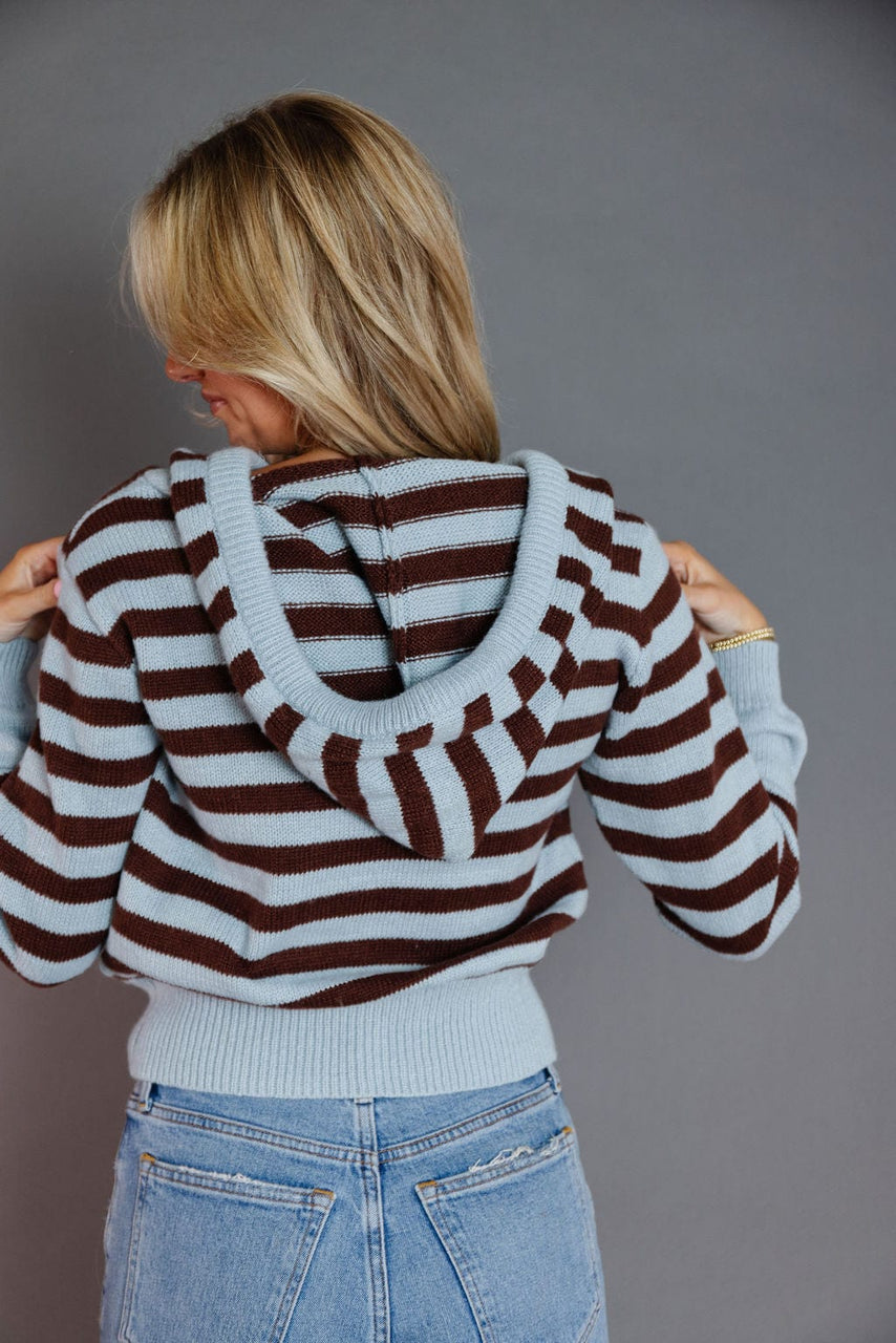 Princeton Cardigan Hoodie in Blue/Brown