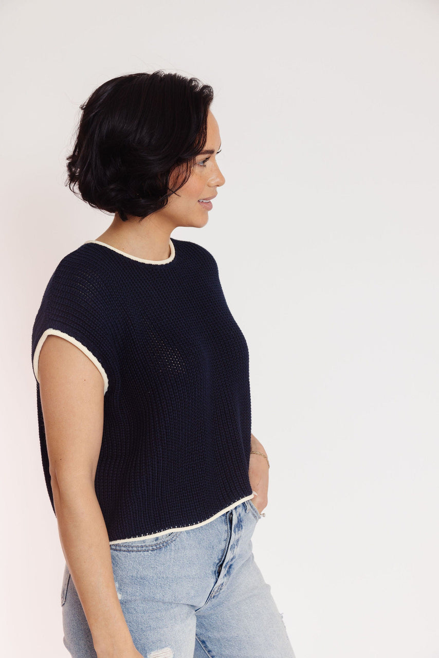 Finbar Sweater in Navy/Ivory