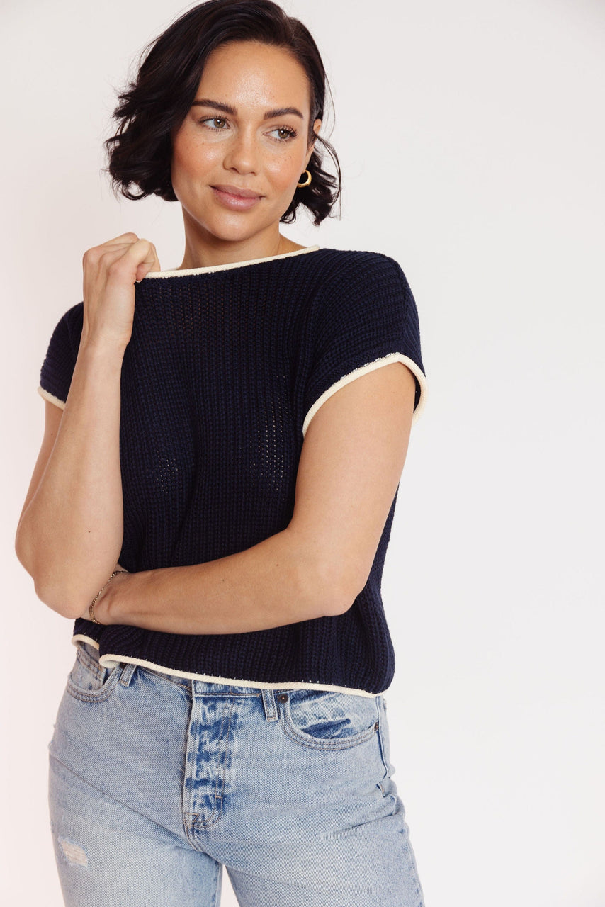 Finbar Sweater in Navy/Ivory