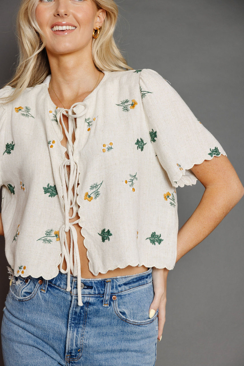 Frankie Embroidery Blouse in Oatmeal