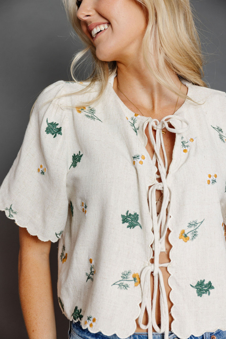 Frankie Embroidery Blouse in Oatmeal