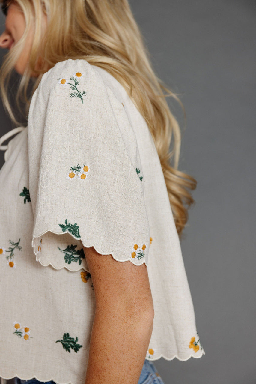Frankie Embroidery Blouse in Oatmeal