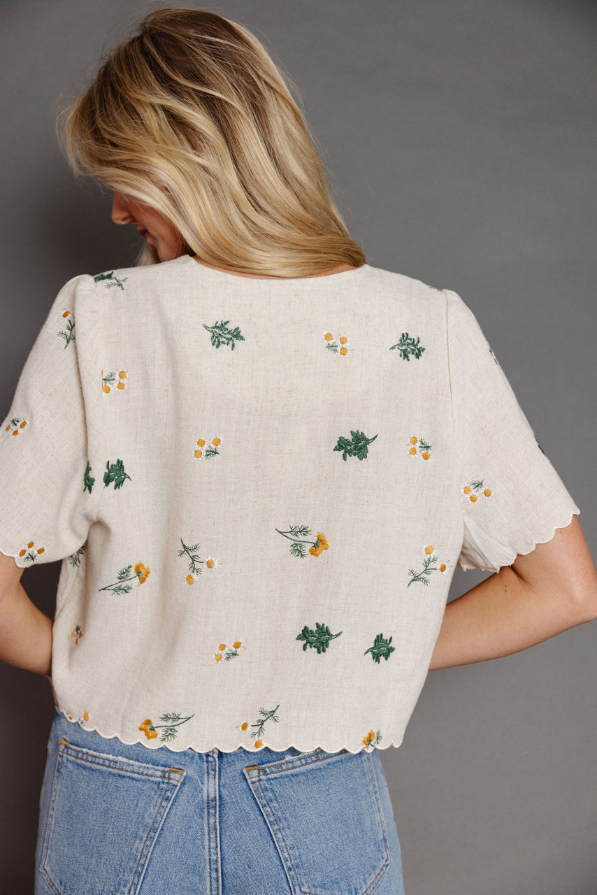 Frankie Embroidery Blouse in Oatmeal