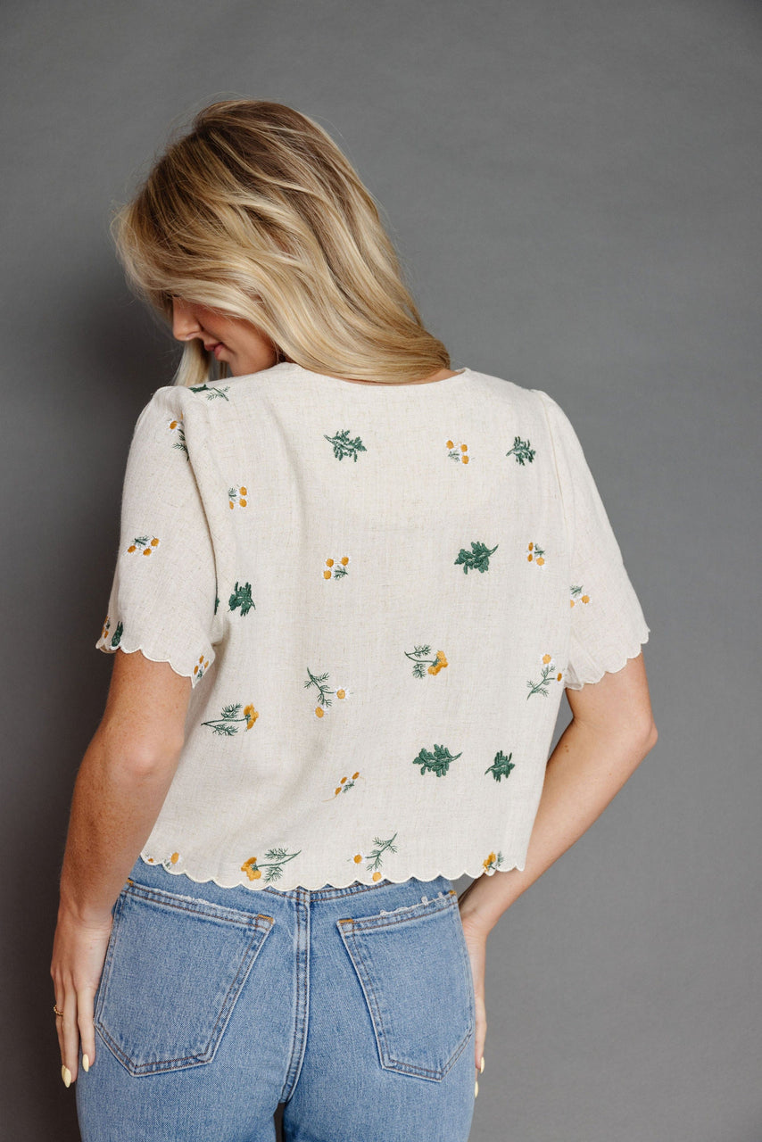 Frankie Embroidery Blouse in Oatmeal