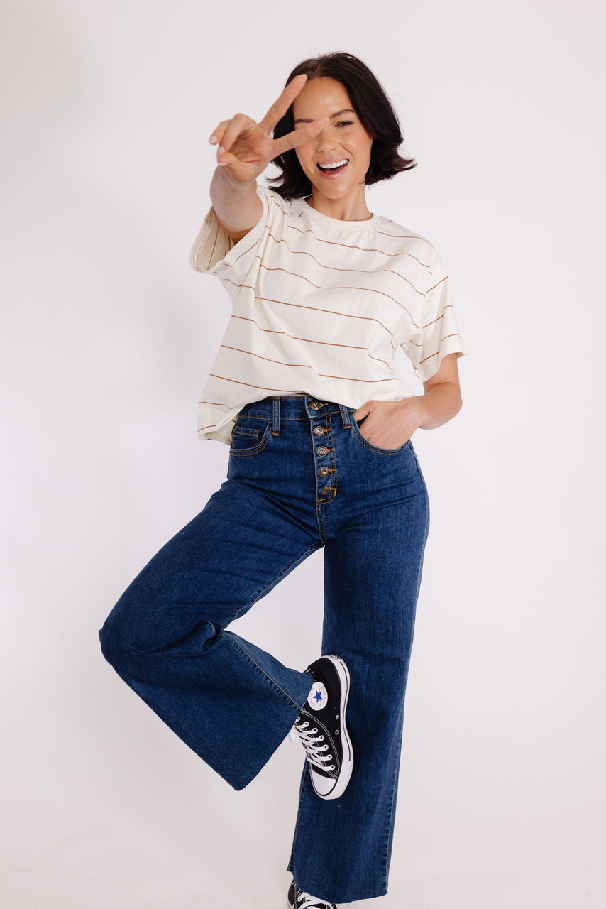 Katelin Tee in Ivory/Tawny Stripe