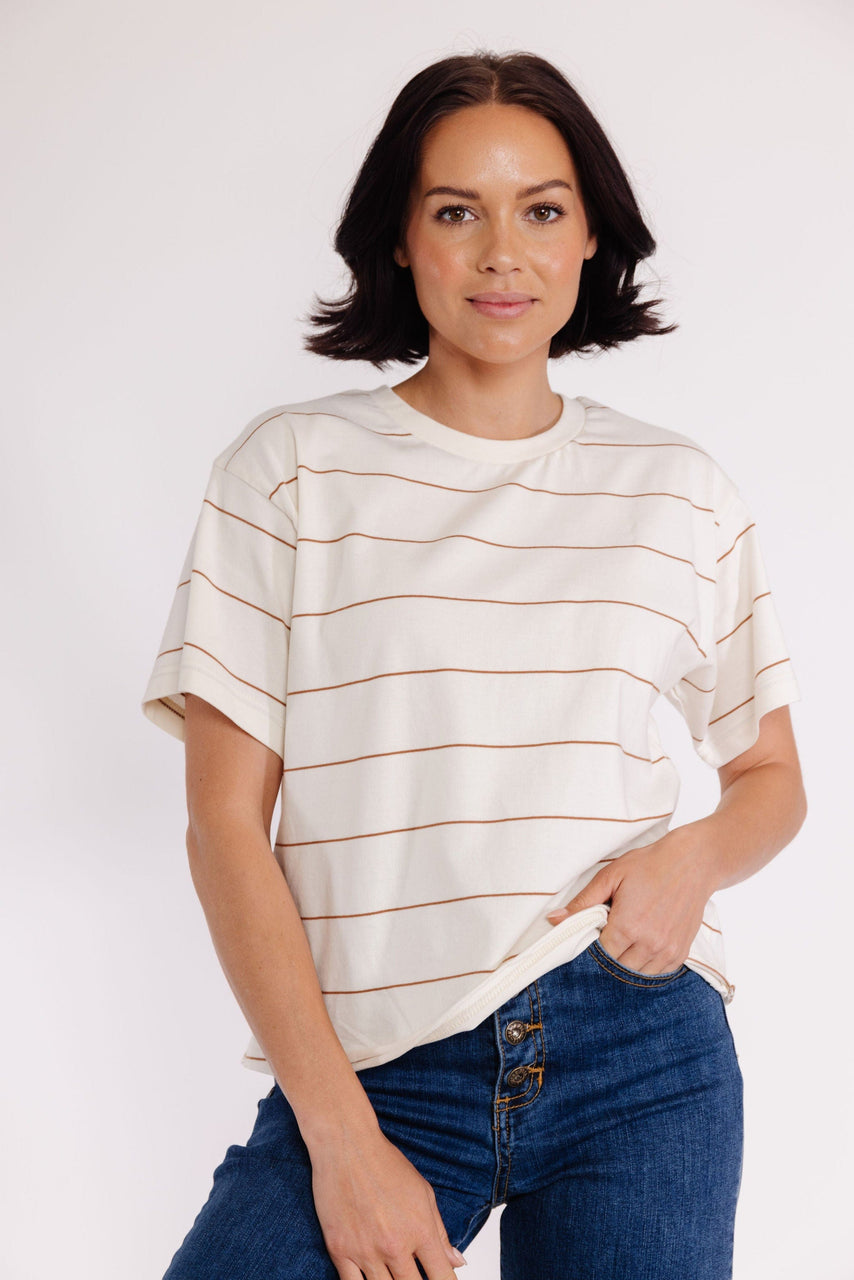 Katelin Tee in Ivory/Tawny Stripe