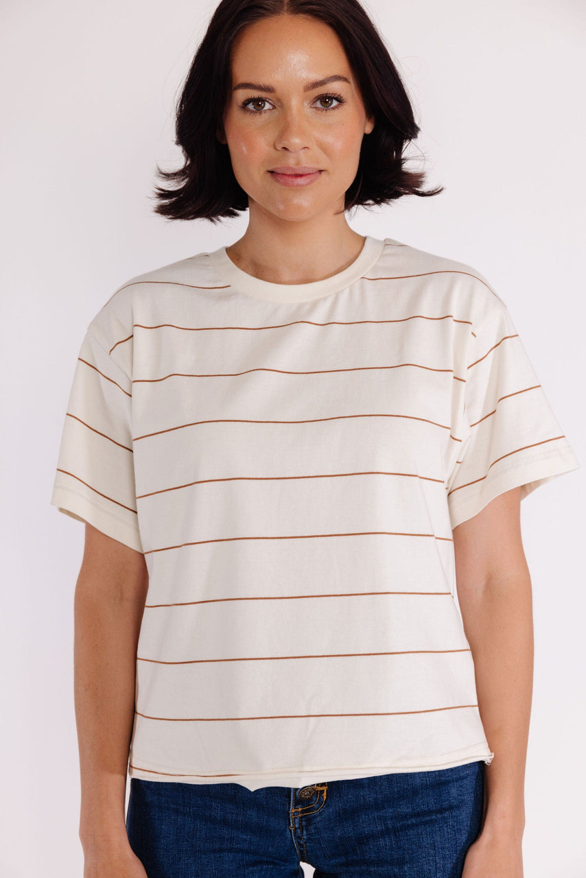 Katelin Tee in Ivory/Tawny Stripe
