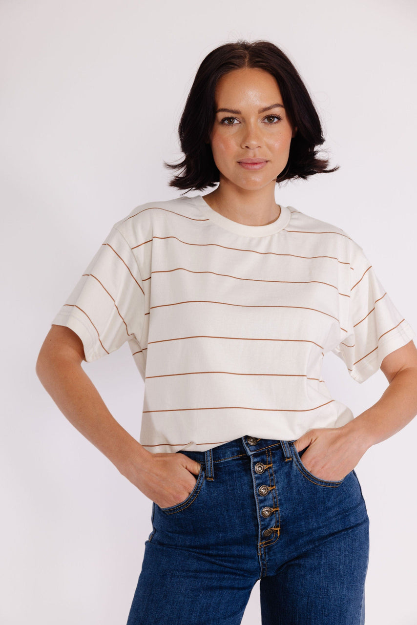 Katelin Tee in Ivory/Tawny Stripe
