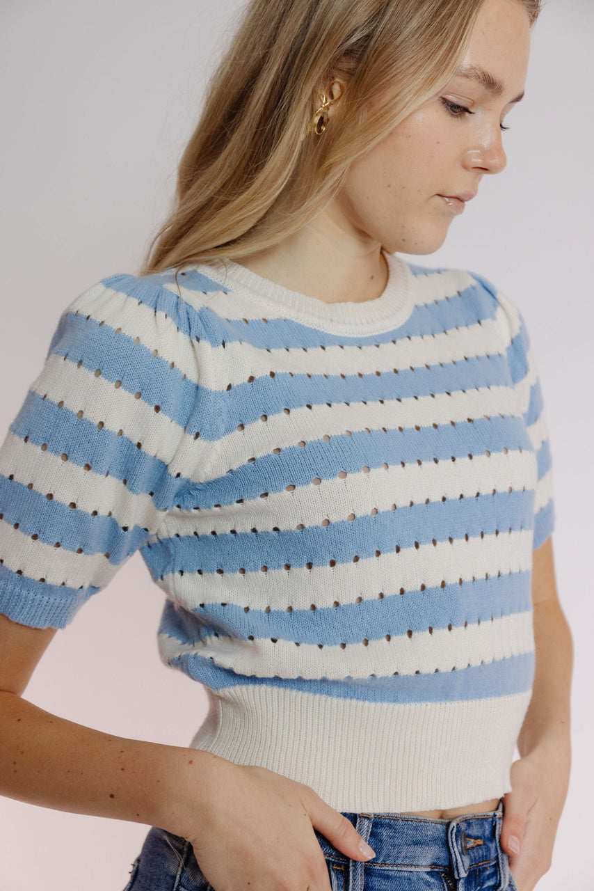 Marianne Sweater in Skye Blue-White