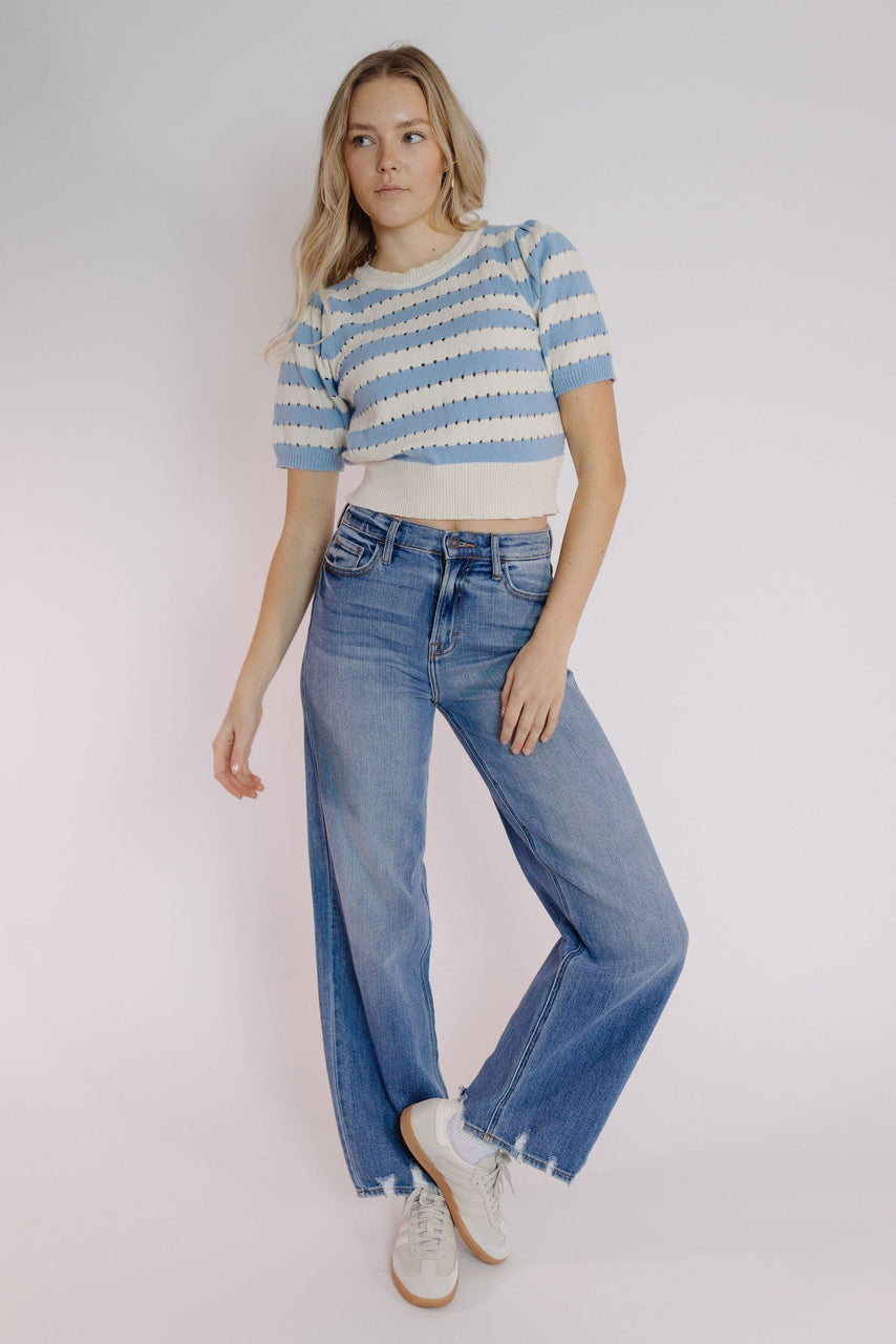 Marianne Sweater in Skye Blue-White