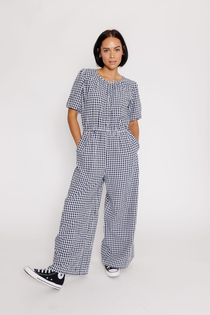 Morgan Jumpsuit in Navy Gingham