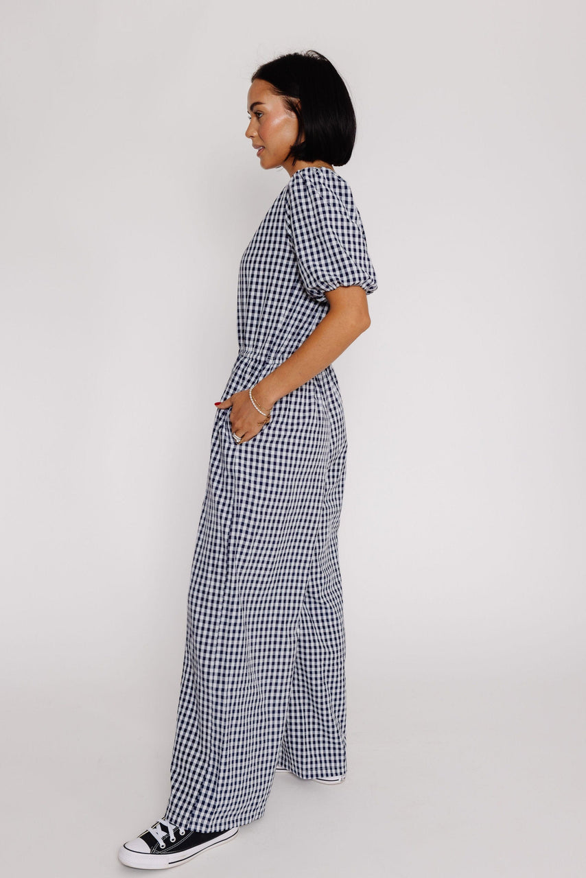 Morgan Jumpsuit in Navy Gingham
