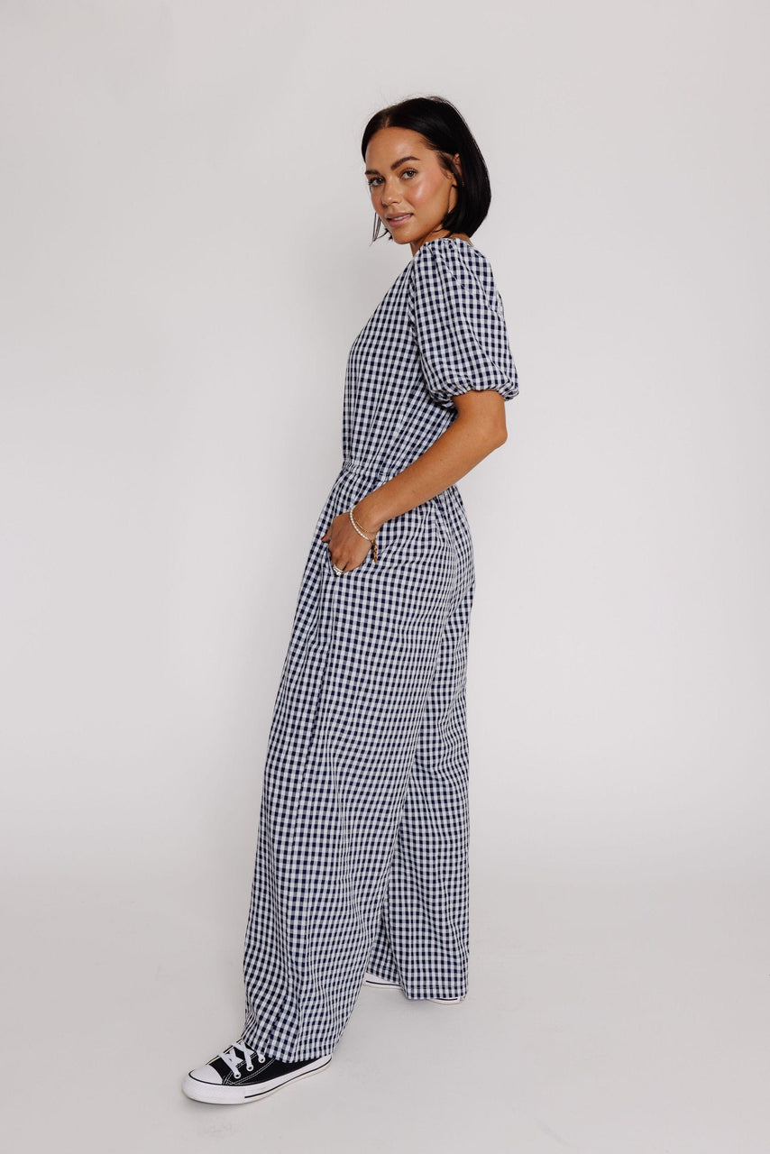 Morgan Jumpsuit in Navy Gingham