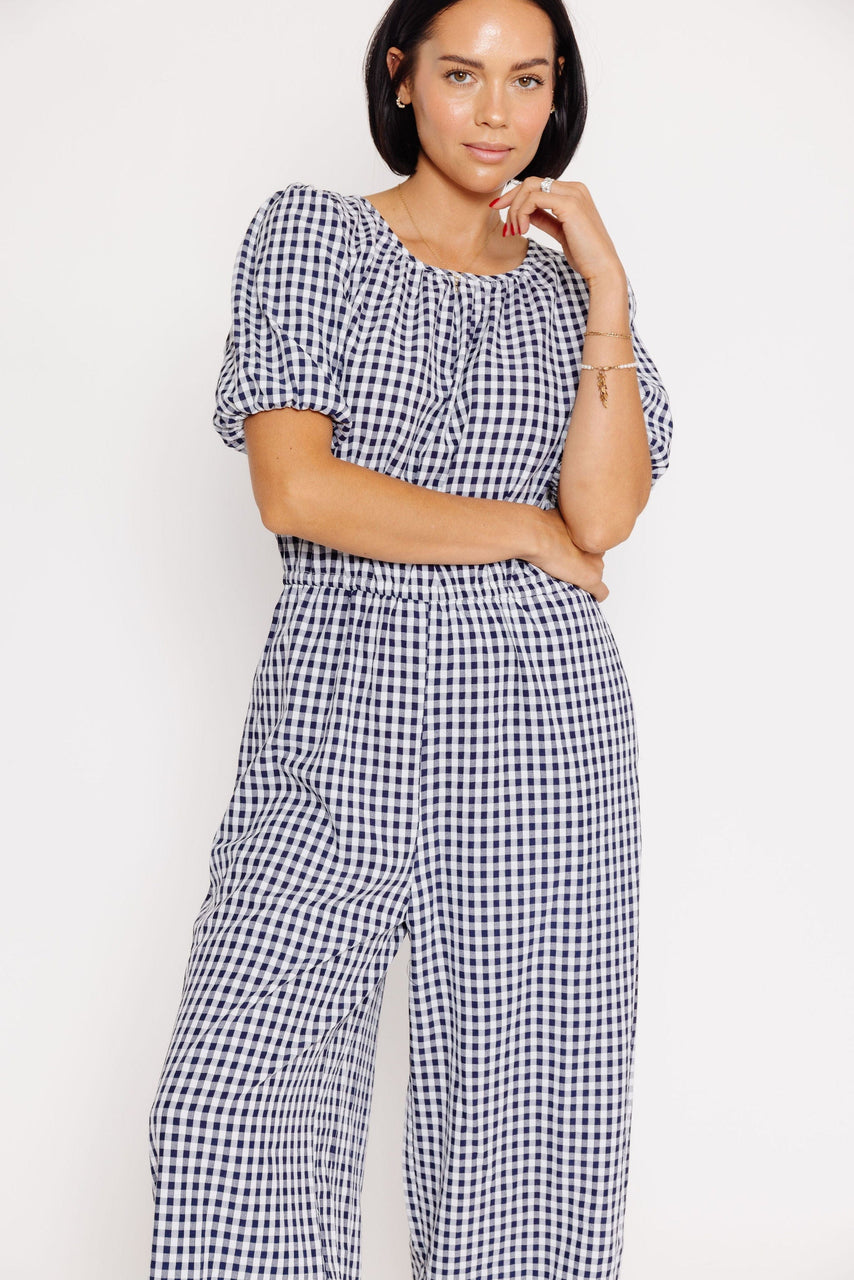 Morgan Jumpsuit in Navy Gingham