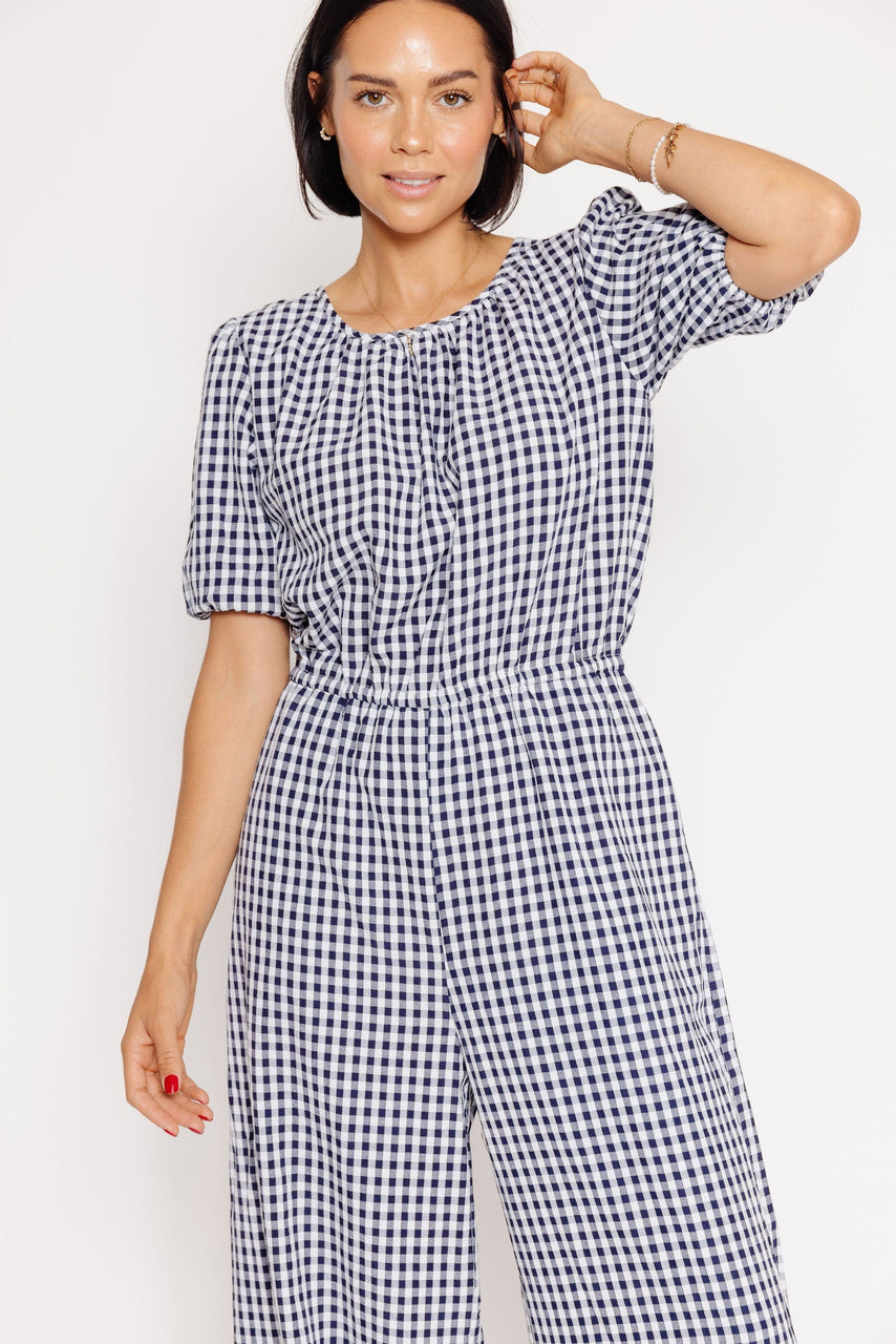 Morgan Jumpsuit in Navy Gingham