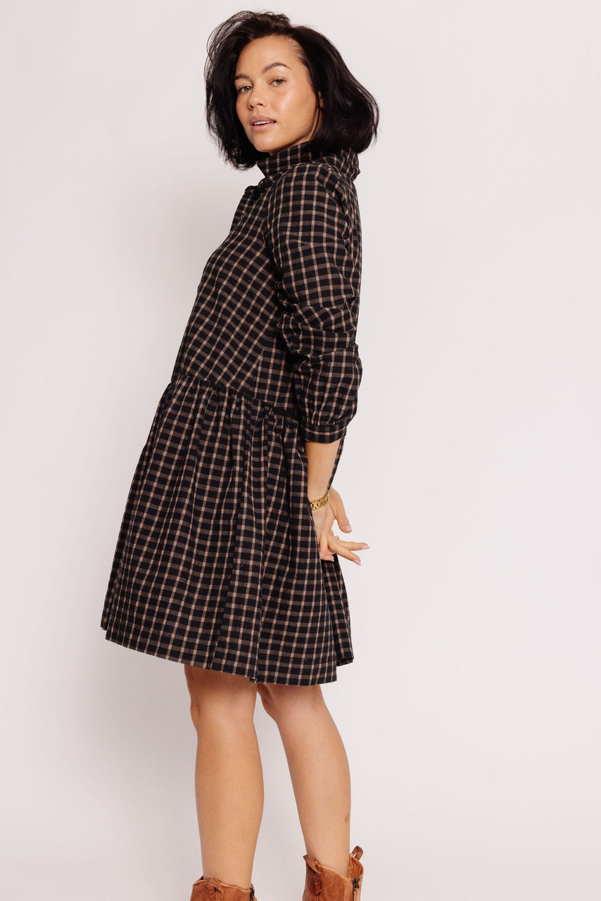 Oatley Dress in Black/Caramel Plaid