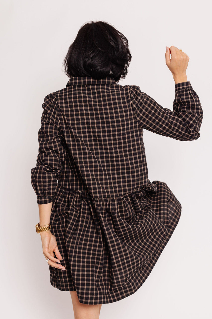 Oatley Dress in Black/Caramel Plaid